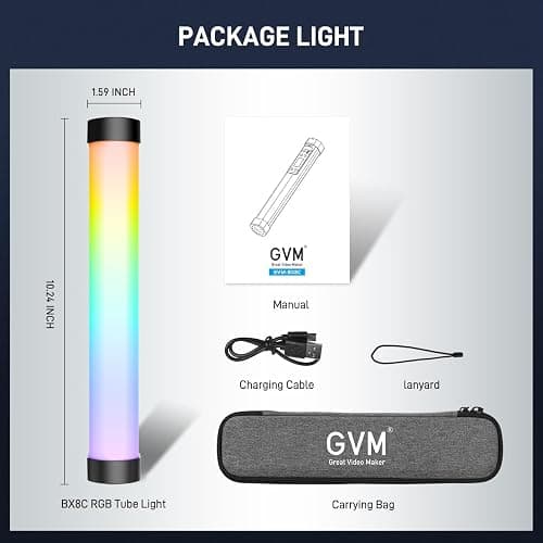 GVM RGB Tube Light with Spotlight, Magnetic Handheld Photography Light, Full-Color LED Stick Light 2000K-10000K CRI97+ Video Light with 3300mAh Built-in Battery, 6 Pixel Effects 12 Lighting Scenes thumbnail 9