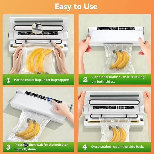 Food Vacuum Sealer Machine, 75KPA Strong Suction, Dry/Wet Modes, 20 Vacuum Seal Bags for Food, Digital Countdown Timer, Compact Lightweight, Ideal for Home Kitchen Use thumbnail 3