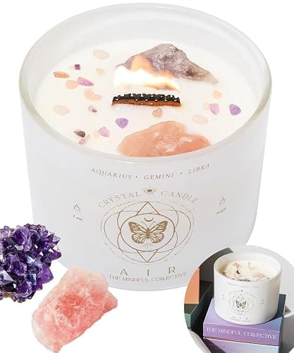Aquarius, Gemini, Libra Gifts for Women - 12oz Wood Wick Candles That Crackle with Crystals and Healing Stones. Healing Crystal Candles for Women Home Scented. Soy Wax, for Zodiac Birthdate - Image 1