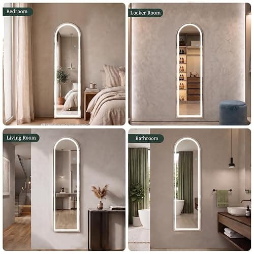 Arched LED Full Length Mirror with Lights, 60"x16" Lighted Full Body Mirror | Dimmable & 3-Color Lighting, Standing Leaning Wall Mounted Mirror for Bedroom, Dressing Room, Cloakroom thumbnail 7