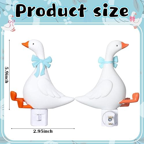 Gerrii Silly Goose Night Light Plug in Blue Decor for Kids Bedroom | Blue Bow, Resin Night Light Decor, LED Lamp in Dusk to Dawn, Cute Gifts, for Nursery, Kids Bedroom Bathroom thumbnail 5
