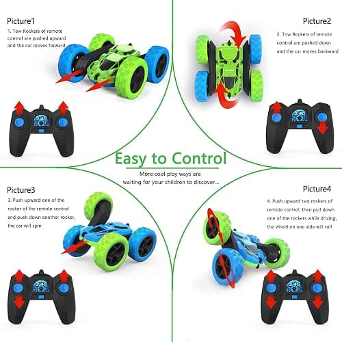 Hamdol Remote Control Car for Kids, 360° Rotating Double-Sided RC Car with LED Headlights, 4WD 2.4GHz Electric Rechargeable Toy Vehicle for Boys and Girls, Perfect Birthday thumbnail 5