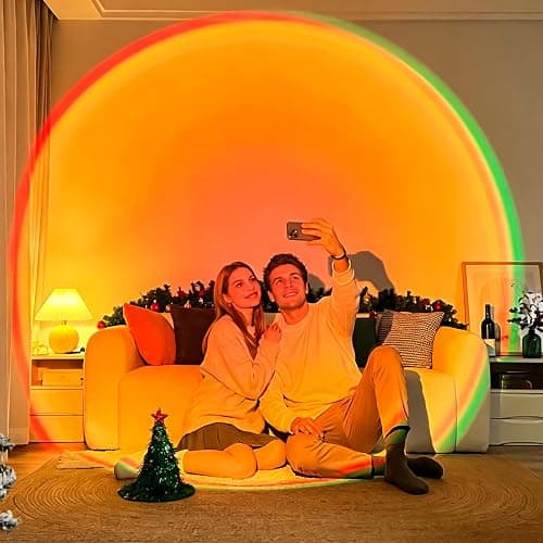 Balkwan Sunset Lamp Projection Rotation Rainbow Projection Lamp Led Romantic Visual Led Light Network Red Light with USB Modern Floor Stand Night Light Living Room Bedroom Décor (Multicoloured) thumbnail 4