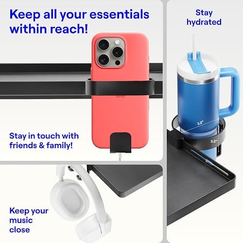 BedShelfie Bedside Shelf for Dorm Room Bunk Bed & Top Bunk, College Dorm Room Essentials, Bedside Caddy, Clip on Floating Tray, Bed Side Table Storage, Loft Nightstand Decor, Black thumbnail 4