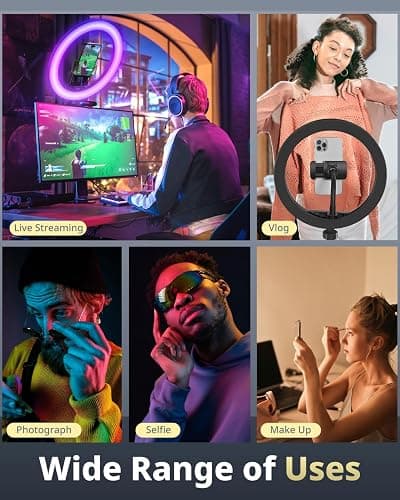 UBeesize 12” RGB Selfie Ring Light with 62” Extendable Tripod Stand & Remote, LED Light with Phone Holder for Video Recording/Makeup/Content Creator (YouTube/TikTok/Twitch), Phone, Camera & Webcam thumbnail 4