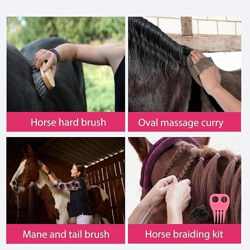 TERPUP Horse Grooming Kit 13 Piece, Horse Brushes for Grooming Supplies with Tote Bag, Horses Tack Brush Set for Effective Grooming and Cleaning, Gift for Horse Riders Beginners (Pink) thumbnail 4