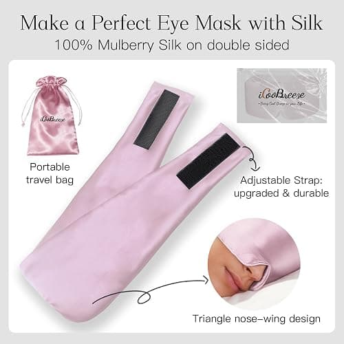 iCooBreeze 100% Natural Silk Eye Mask for Women Men, Soft Pressureless Cooling Blackout Eye Covers for Sleeping, Large Size Sleep Mask fits All Heads Adjustable, 1PC, Lotus Pink thumbnail 6
