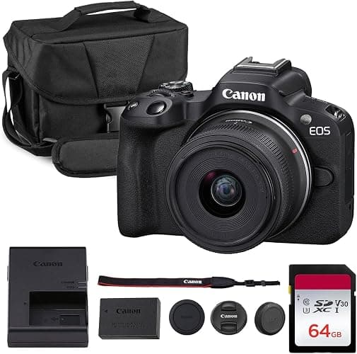 Canon EOS R50 Mirrorless Camera Kit – APS-C RF Camera with 18-45mm Lens, 4K Video, Dual Pixel AF II & Vari-Angle Touchscreen (5811C012) + Shoulder Bag + 64GB Memory Card - Image 1