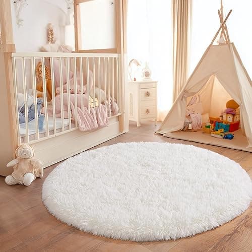 PIPABOBO Small Round Rug 3ft, Fluffy White Circle Rugs for Bedroom, Cute Plush Shag Area Rug Non Slip, Modern Indoor Carpet for Living Room Girls Kids Room Nursery Playroom Dorm Home Decor thumbnail 2