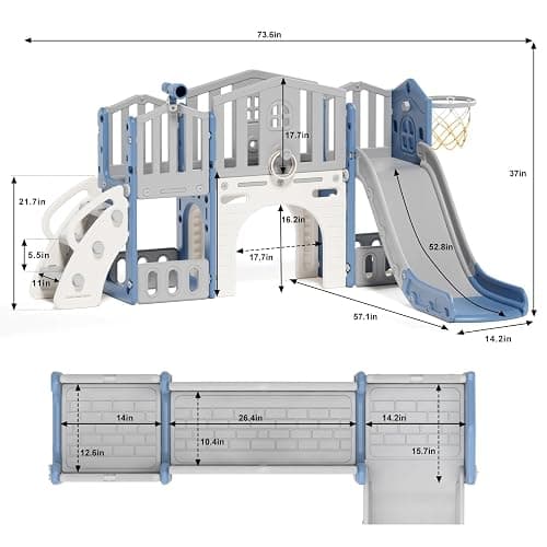 8 in 1 Toddler Slide Set, Kids Slide for Toddlers Age 1-3, Toddler Climber Slide PlaySet with Basketball Hoop and Ball, Outdoor Indoor Kids Playground for Toddlers 1-3, Blue Grey thumbnail 2