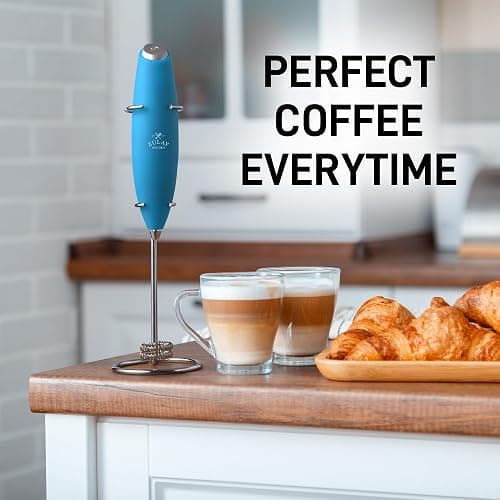 Zulay Kitchen Powerful Milk Frother Wand With Duracell Batteries - Ultra Fast Handheld Drink Mixer - Electric Whisk Foam Maker for Coffee, Lattes, Cappuccino & Matcha - Double Whisk - Teal thumbnail 7