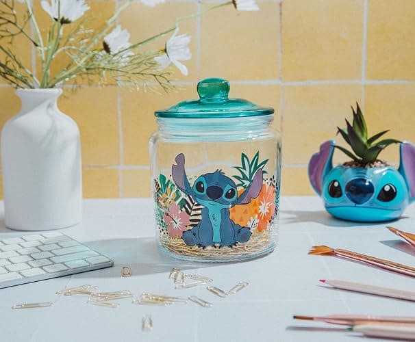 Silver Buffalo Disney Lilo & Stitch Tropical Glass Cookie Snack Candy Jar With Lid (Small) thumbnail 6