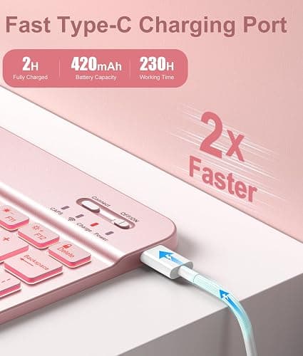 Hamile for iPad 11th 10th Generation Case with Keyboard - 7 Colors Backlit Wireless Detachable Folio Keyboard Cover with Pencil Holder for iPad A16 11-inch 2025 10th Gen 10.9 Inch 2022 (Pink Rose) thumbnail 3