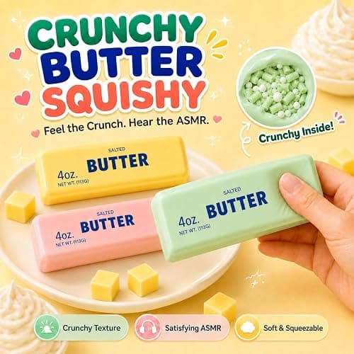 Crunchy Butter Squishy, Soft Squeeze Sensory Fidget Toy with Crunchy ASMR Texture, Butter Stick Stress Relief Toy, Fun Novelty Gift for Kids Teens and Adults, Blue thumbnail 6