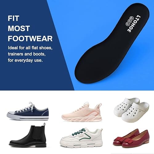 Memory Foam Insoles for Women, Replacement Shoe Inserts for Work Boot, Running Shoes, Hiking Shoes, Sneaker, Cushion Shoe Insoles Shock Absorbing for Foot Pain Relief, Comfort Inner Soles Black US 8 thumbnail 6