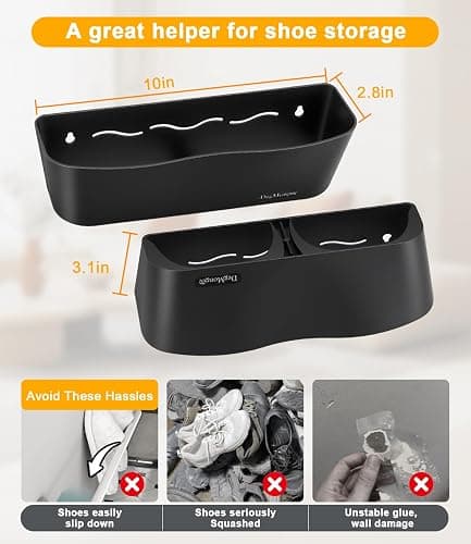 DegMongee 6-Pack Wall Mounted Shoe Rack with Sticky Strips, Space Saving Hanging Shoe Rack, No-Drill Hanging Shoe Shelves, Ideal for RV, Campers, Door, Closet thumbnail 2