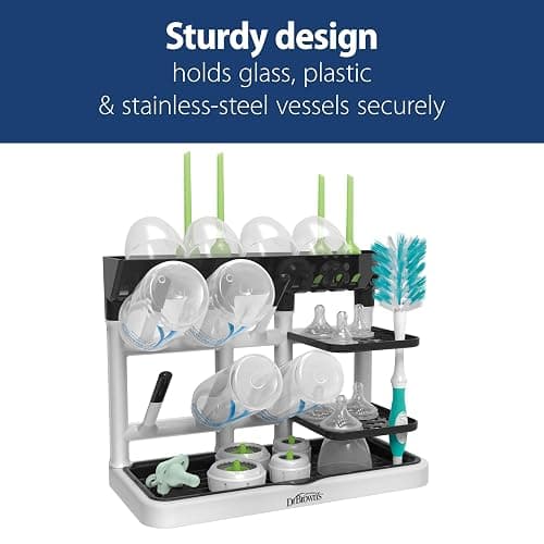 Dr. Brown's Baby Bottle Drying Tower, Stand-Up Countertop Drying Rack with Organized Storage for Baby Essentials, Space Saving Vertical Rack, Black/White thumbnail 9