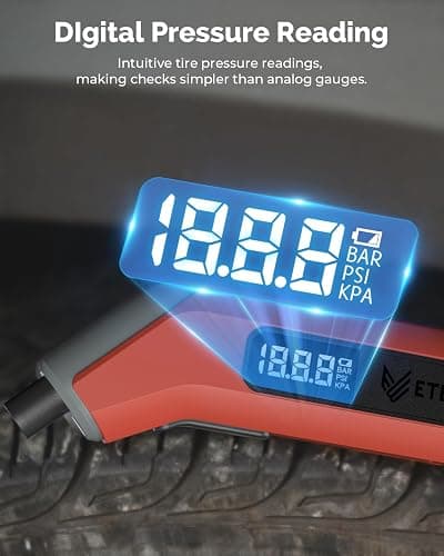 ETENWOLF T300 Digital Tire Pressure Gauge 3-200 PSI, Industrial Tire Gauge Calibrated to ANSI B40.7 Grade 2A(Plus-Minus 0.5%), Replaceable AAA Batteries (Vivid Orange) thumbnail 6