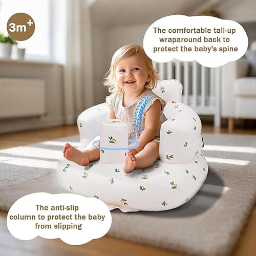 AirSwim Inflatable Baby Seat, Inflatable Baby Chair for Babies 3 Months and Up, Summer Blow Up Chair with Built in Air Pump, Infant Floor Sofa for Learning to Sit, Palying, Camping, Orange - Orange thumbnail 6