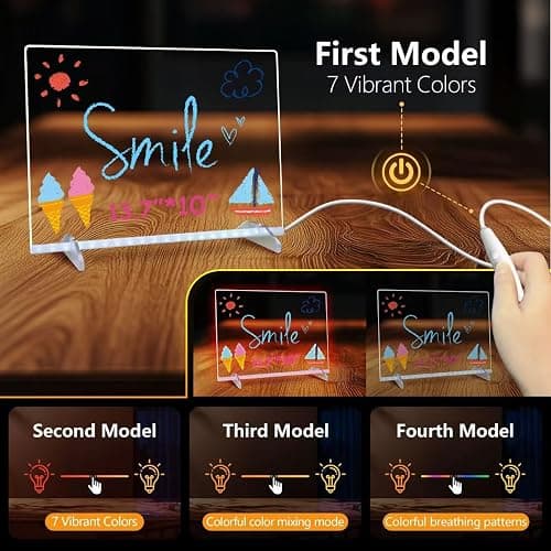 Led Drawing Board for Kids, LED Note Board with Colors,Doodle Glow Drawing Boards, 13.7"X10" 6 Modes & 8 Colors, Light Up Drawing Pad with Battery Box for Home/Office/Decor thumbnail 6