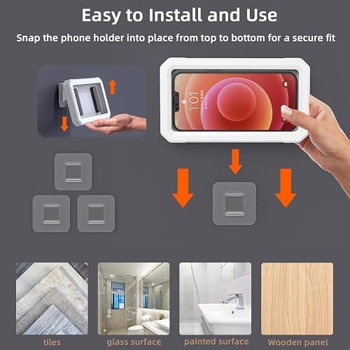 DOSAKEIKO Shower Phone Holder Waterproof Adjustable Rotating Wall Mount Touchscreen Compatible Multi Functional Phone Holder for Shower Bathroom Waterproof Anti Fog Design thumbnail 7