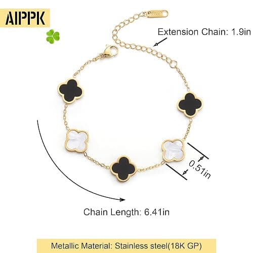 AIPPK 18K Gold Plated Clover Lucky Bracelet for Women White/Black/Red/Green Flower Four Leaf Link Bracelets Trendy Jewelry Gifts for Women thumbnail 2