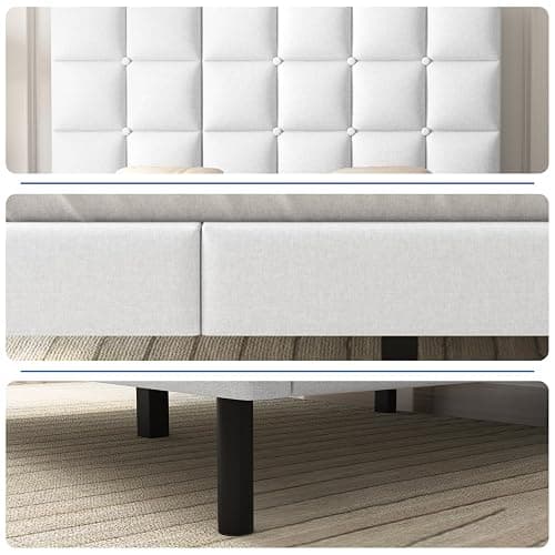 Twolike Queens Bed Frames with Upholstered Platforms, Foldable Metals Frames & Simplys Tool Assembly, Queen Bed Frames with White Breathable Fabric thumbnail 7