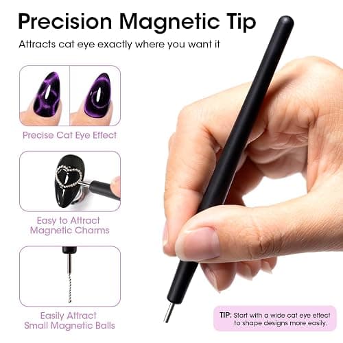 Gellen Cat Eye Magnet, Double-Ended Nail Magnet Tool Kit for Gel Polish | Complete Set with Dual Magnet Pen, Ball Magnets & Guide Plates to Create 3D Cat Eye Effects for DIY or Salon Nail Art. thumbnail 4