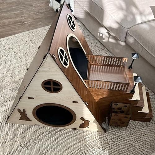 Tnstbiee Large Modern Wooden Rabbit Castle House Hutch - Bunny Hideout Indoor Habitats - Pet 2-Story Home Furniture（Excluding Street Lights） thumbnail 4
