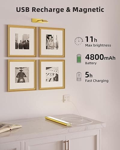 EZVALO Picture Light for Wall, 4800mAh Rechargeable Wireless Remote, 16in Dimmable Magnetic LED Art Display Light with 3 Color Temperatures, for Gallery, Living Room, Bedroom, Hallway (Gold) thumbnail 3