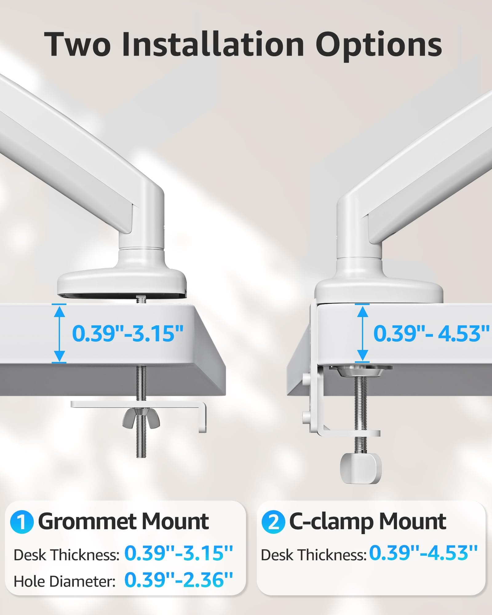 MOUNTUP Single Monitor Desk Mount Holds Screen up to 32 inch, Height Adjustable Monitor Arm, Computer Monitors Stand with Clamp/Grommet Mounting Base, VESA Mounts Fit 4.4-17.6lbs Computer, White thumbnail 6