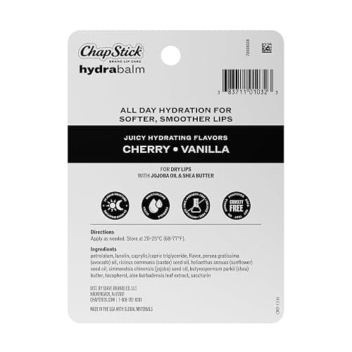 ChapStick HydraBalm Cherry & Vanilla Flavored Lip Balm Tubes, 4-Pack | 0.35 oz each, Ultra Hydrating Formula Made with Jojoba Oil & Shea Butter for 24 Hour Moisture that Repairs Severely Dry Lips thumbnail 6