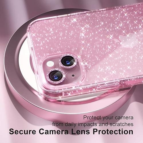 Choiche Compatible for iPhone 15 Case Women Phone Case, Cute Bling Sparkly, Military Grade Drop Protection, 2 Diamond Camera Lens Covers, 2 Tempered Glass Protectors, 6.1 inch (Glitter Pink) thumbnail 4