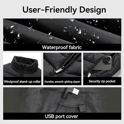 Cosy Life Heated Vest with 20000mAh Battery Pack and 15 Heating Zones, Up to 11 Hours of Heat, for Hunting, Hiking & Golf thumbnail 4