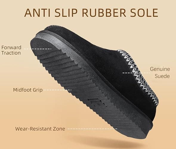 Meik Mangni Women's Fuzzy Slippers Genuine Suede Leather Mini Boots Mens Fur Lining Winter Mules Cozy Warm Shoes for Indoor Outdoor thumbnail 5