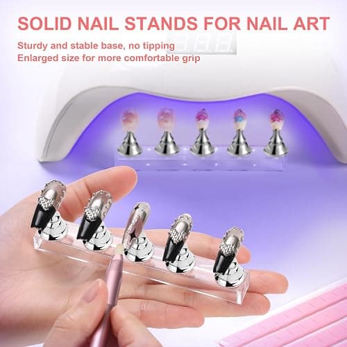 Etercycle Nail Stand Press On Nail Stand Nail Holder for Painting Nails Magnetic Nail Tips Practice Stands with 80Pcs Reusable Putty (Silver) thumbnail 3