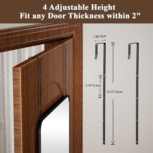 VooBang 14"x48" Full Length Over The Door Mirror - Aluminum Alloy Frame Full Body Mirror with Height-Adjustable Hangers, Hanging Leaning Against Wall for Dorm, Black thumbnail 2