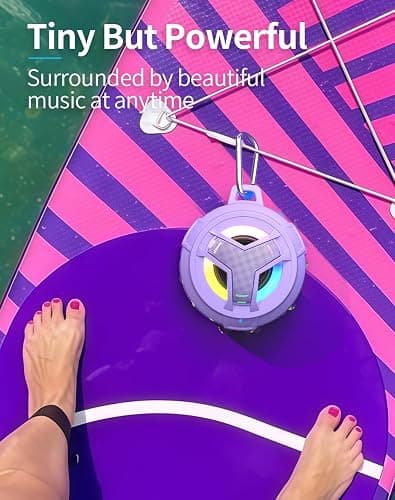 EBODA Bluetooth Shower Speaker, IP67 Waterproof Portable Wireless Small Speakers, Floating, 24H Playtime for Home, Beach, Pool, Kayak, Hiking, Boat Accessories, Gifts for Women, Girls - Purple thumbnail 4