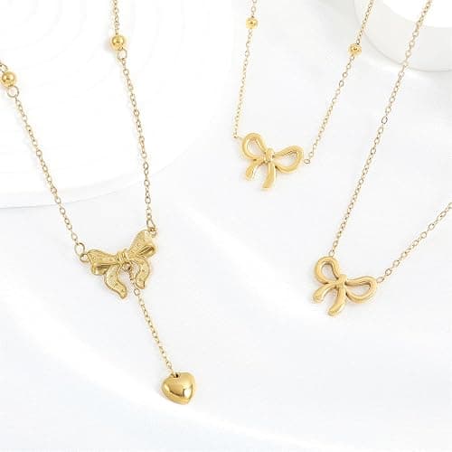 UILZ Gold Bow Necklace for Women Cute 14K Gold Plated Ribbon Choker Necklaces Bowknot Choker Necklace Birthday Party Jewelry Gifts for Women Girls thumbnail 7