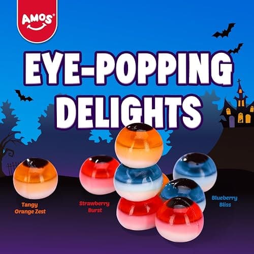Amos Eyeball Gummy Candy – Halloween Gummy Eye Candy Treats for Kids & Parties, 3D Gummy Eyeballs, Individually Wrapped, 40 Count, 9oz Bag - Eyeball 9oz thumbnail 3