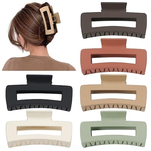 Sisiaipu 4 Inch Big Hair Claw Clips 6 Pcs Large Claw for Thick Hair Square Hair Clips for Women Rectangle Hair Clips Nonslip Acrylic Banana Jaw Clips Hair Accessories for Girls (Brown) thumbnail 2