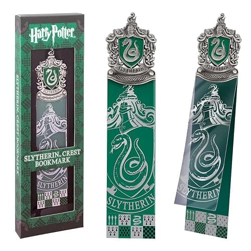 The Noble Collection Harry Potter Slytherin Crest Bookmark - 6.7in (17cm) Die Cast Metal, PVC and Card Bookmark - Officially Licensed Film Set Movie Gifts Stationery - Image 1