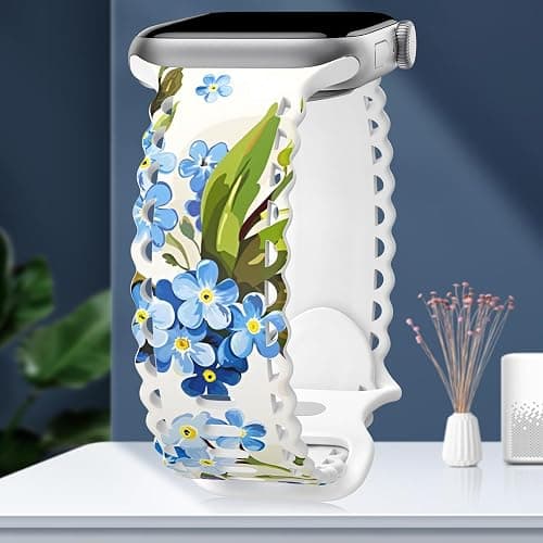 Floral Band Compatible with Apple Watch Band 38mm 40mm 41mm 42mm 44mm 45mm 46mm 49mm Women, Cute Flower Print Pattern Soft Lace Silicone Strap for iWatch Band Series Ultra 10 9 8 7 SE 6 5 4 3 2 1 thumbnail 2