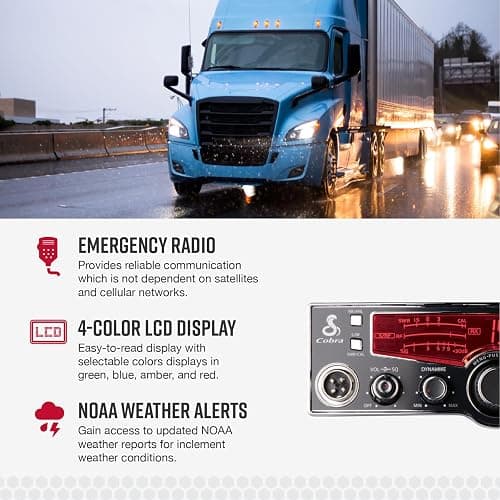 Cobra 29LX AM Professional CB Radio - Emergency Radio, Travel Essentials, NOAA Weather Channels and Emergency Alert System, Selectable 4-Color LCD, Auto-Scan and Radio Check, Black thumbnail 3