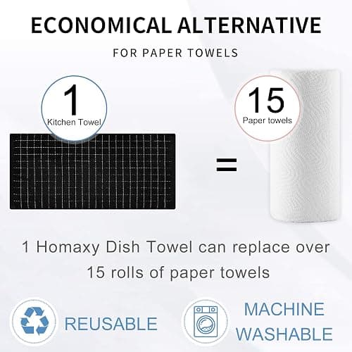 Homaxy 100% Cotton Terry Kitchen Towels(Black, 13 x 28 inches), Checkered Designed, Soft and Super Absorbent Dish Towels, 4 Pack thumbnail 7