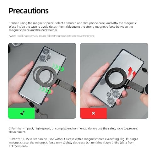 TELESIN Magnetic Neck Mount for Phones, Neck Cell Phone Holder POV/Vlog Selfie Mount Hand Free Phone Neck Holder Chest Stand Strap Video Recording for iPhone 17 16 15 14 13 12 Seires Android Phones thumbnail 9