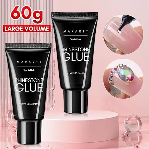 Makartt Nail Rhinestone Glue for Nails- 60ML Super Strong Gel Glue for Rhinestones, 3D Art Charm Decorations Bling Gem Bow Jewels Crystals Beads Diamonds Pearls, Beauty Gift, UV Lamp Need thumbnail 2