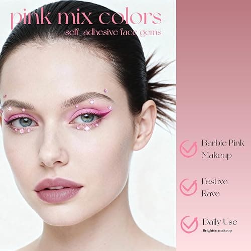 VVPESCA Pink Face Gems Self-Adhesive Hair Stickers Accessories for Women | Pink Hair Gems Bling Heart Star Jewels for Makeup, Festival Stick on Rhinestone Stickers, Glitter Rave Accessories for Girls thumbnail 3