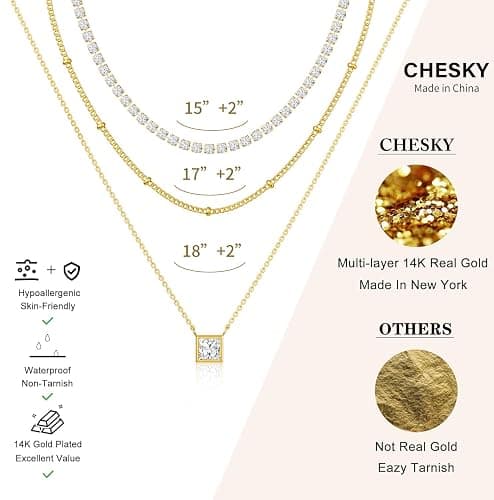 CHESKY Layered Gold Necklaces for Women Trendy, Dainty 14K Gold Plated CZ Pendant Necklace Stackble Necklace Gold Jewelry Set for Women Gifts thumbnail 5