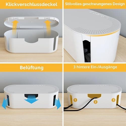 D-Line Kabelbox, Steckdosenleiste verstecken, Kabelmanagement für Schreibtische, TV-Kabel organisieren – 325mm (L) x 125mm (B) x 115mm (H) – Klein, Weiß thumbnail 4